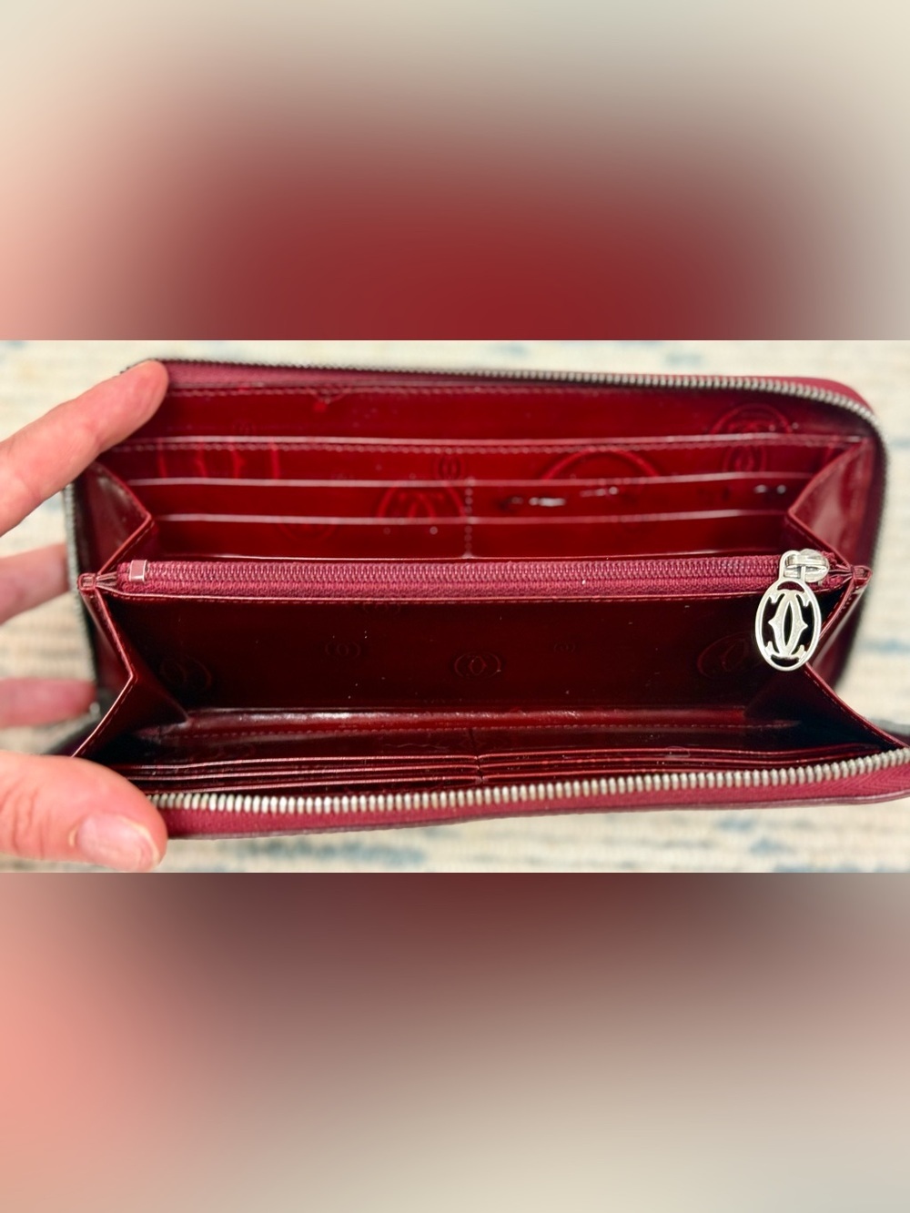 CARTIER Vintage “Happy Birthday” Red Patent Leather Monogram Zippy Long Wallet - Picture 14 of 16